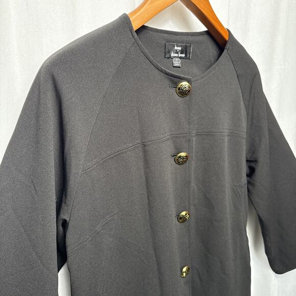 Dennis Basso Black Coat Women's Size 6 Gold Buttons Thin Overcoat Wide Sleeves - Picture 4 of 11